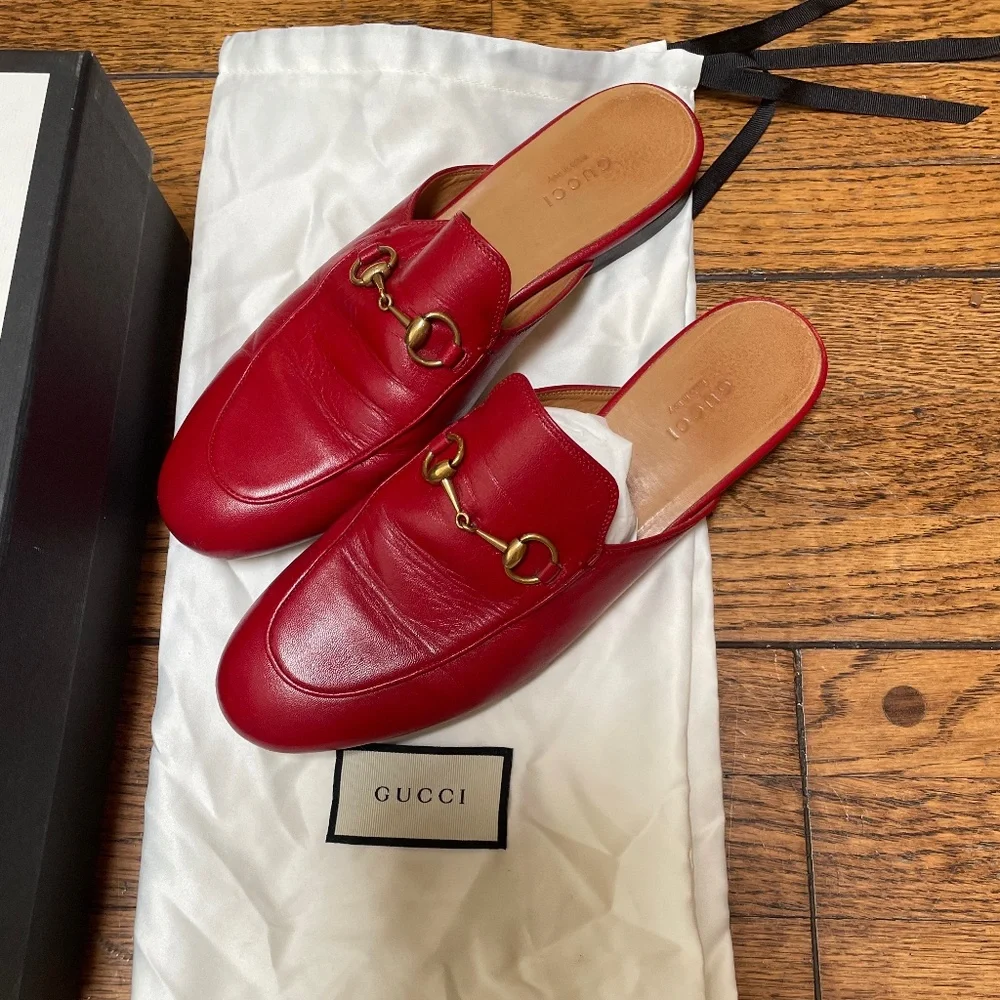Gucci Horsebit RED Leather  Loafer Slides Womens - Picture 4 of 5